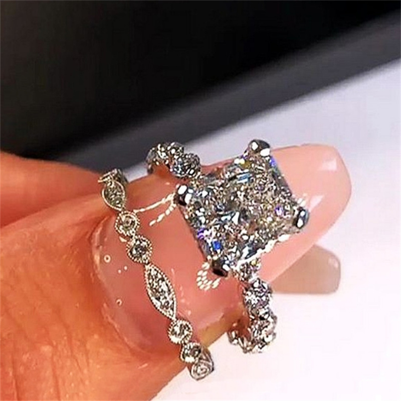 Bridal Wedding Ring Set 2 Pieces 925 Sterling Silver plate AAAAA Grade Cubic Zirconia Engagement Ring Fashionable high-end gifts