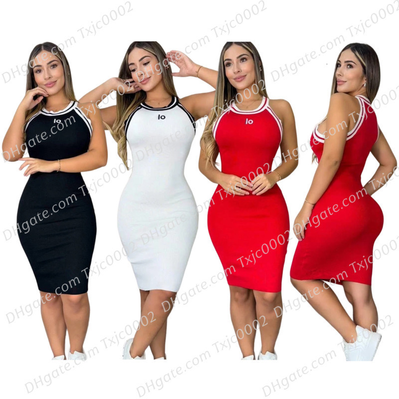 Women Basic Casual Dresses Designer 2026 New Fashion Knitted Sweater Sleeveless Simple Embroidered Halter Sexy Knitted Bodycon Dress 3 Colors