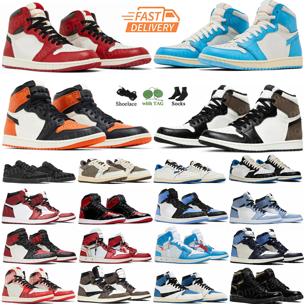 Basketball Shoes for Men Women 1 1s Sneakers Dark Mocha Black White University Blue Bred Patent Lucky Green Light Grey Outdoor Sports Mens Trainers