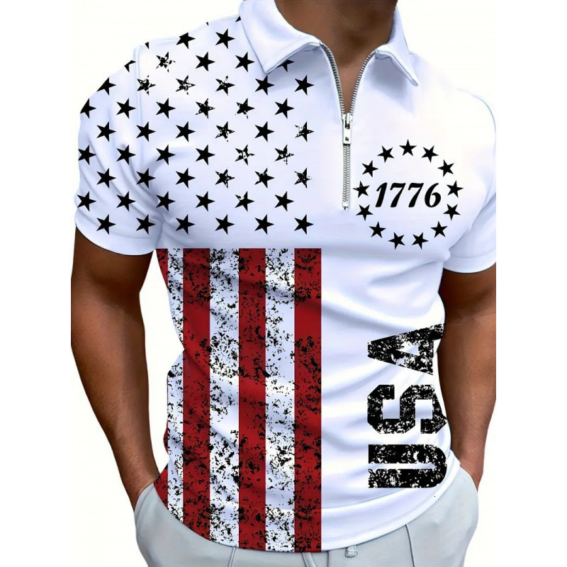 Luxury Brand Designer Clothes 2025 Hot Sale New Summer High-End Business Trendy Brand 3D Digital Print Turn-Down Collar Mens Zipper Polo Shirt