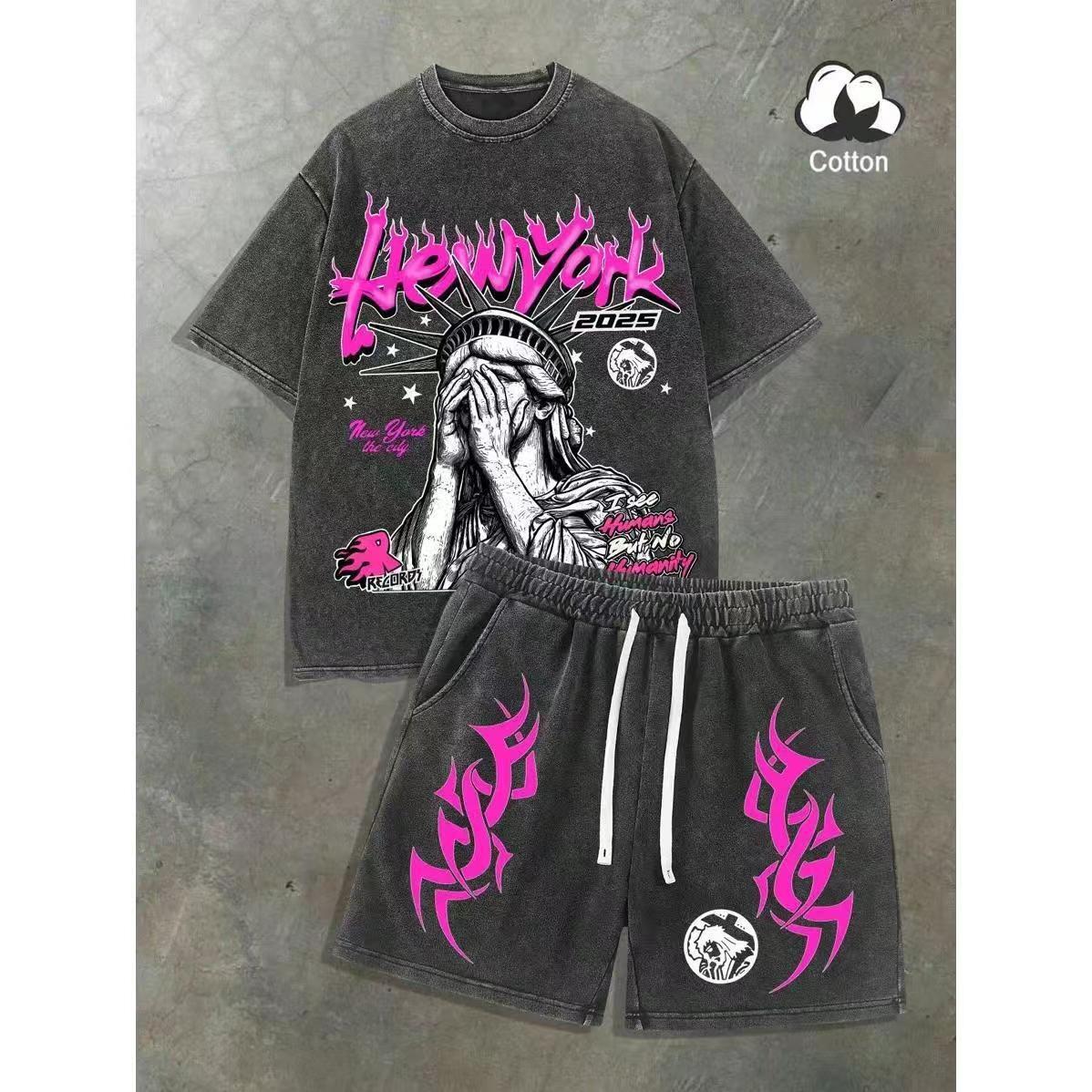 Luxury Brand Designer Clothes Plus Size Men's Short Sleeve Top And Shorts Printed Casual Sports Fashion Set European And American
