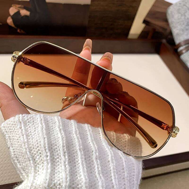 High-end Metal Retro One-piece Sunglasses With Large Frames, Suitable For Driving And Sun Protection 98119 H260129
