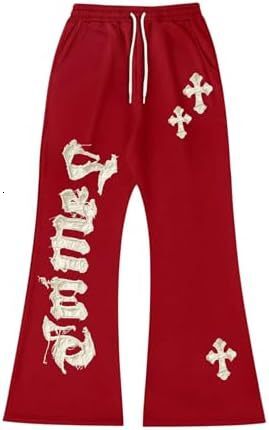 Luxury Brand Designer Clothes GORGLITTER Men's Loose Fit Y2k Sweatpants With Cross Pattern Overlay Wide-Leg Casual Pants