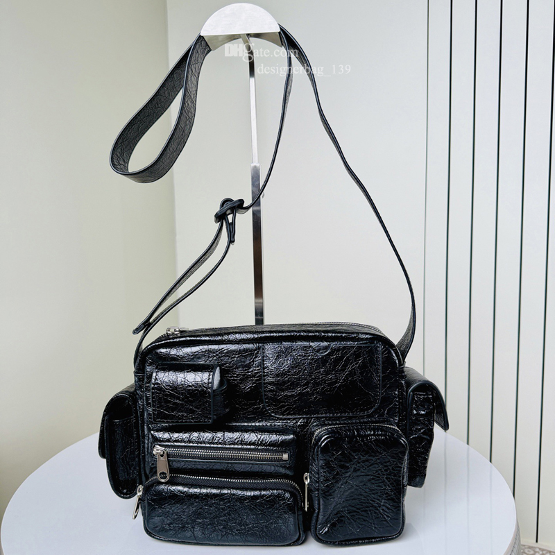 designer bag Superbusy men and women shoulder bags crinkled black leather handbag messenger bags vintage multi pocket crossbody bag