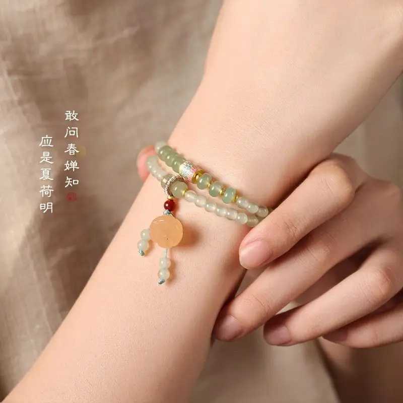 Pot Natural Glaze Dongling Agate Jade Lotus Bracelet Jade Red Beaded Chinese Jewelry Pray Lucky Bamboo Amulet Bl Hand StringXJ260130