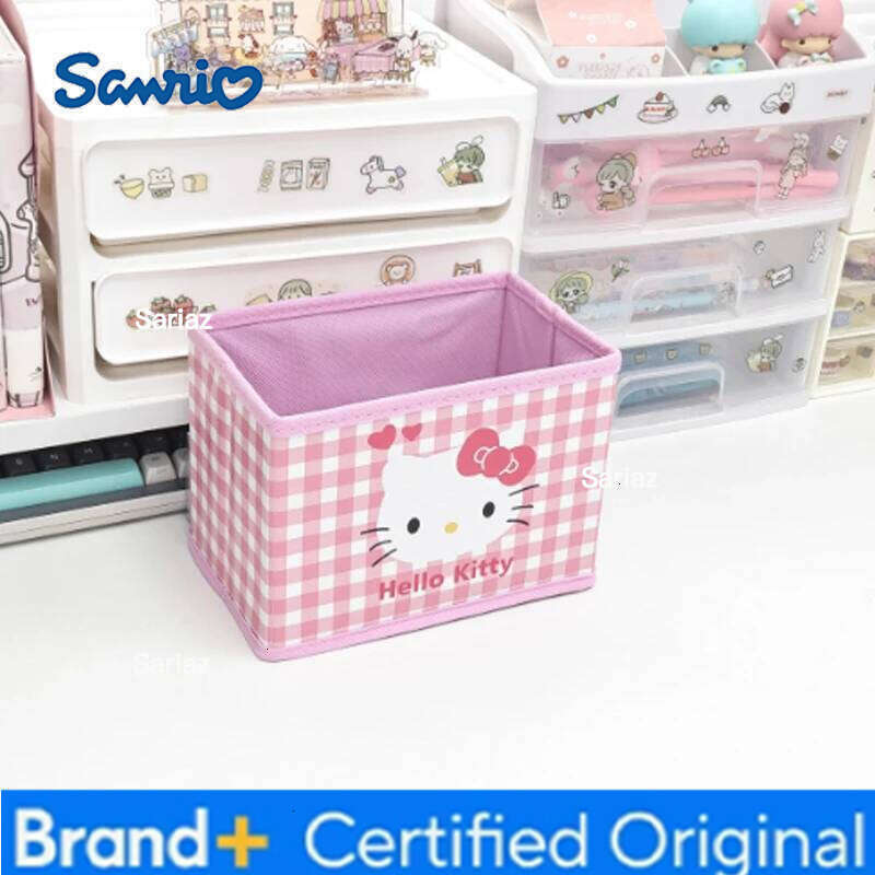 Sanrio 1PC PU Cartoon Checkered Foldable Desktop Storage Box Cosmetics & Stationery Organizer H260129 H260129