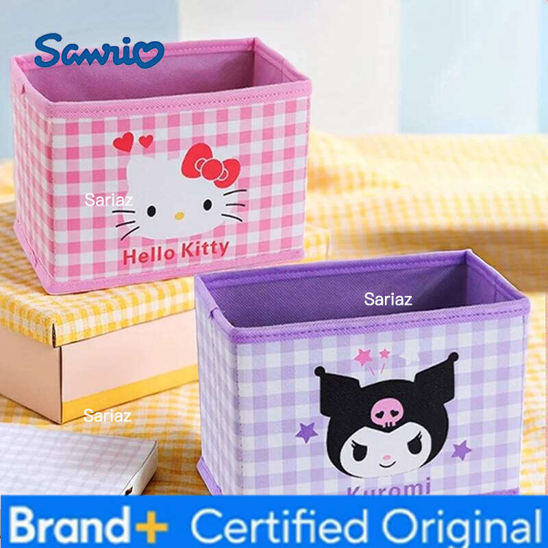 Sanrio 1PC PU Cartoon Checkered Foldable Desktop Storage Box Cosmetics & Stationery Organizer H260129 H260129