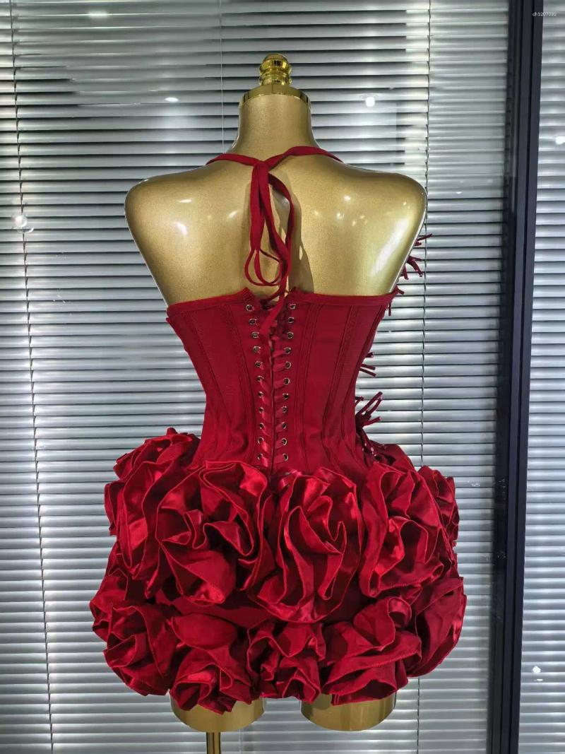 Casual Dresses High Quality Black Red Women Sexy Halter Full Florals 2 Pieces Set Bodycon Mini Bandage Dress Celebrate Nightclub Party Wear