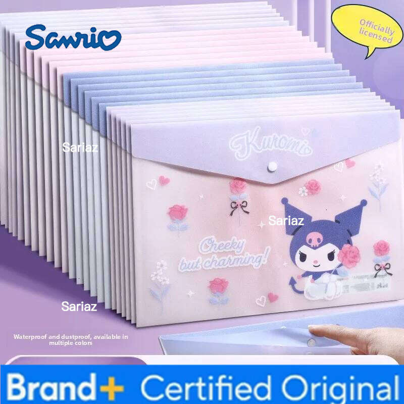 Sanrio Kuromi Cute Cartoon Snap Button A4 File Bag Exam Paper Storage Organizer Folder for School Office Document Classification H2601291