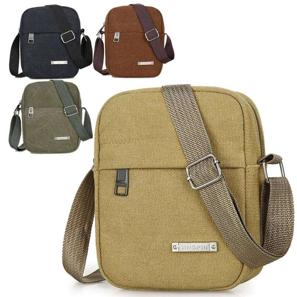 Men's Casual Canvas Shoulder Bag Crossbody Phone Pouch Small Backpack Leisure Tote Handbag for Men