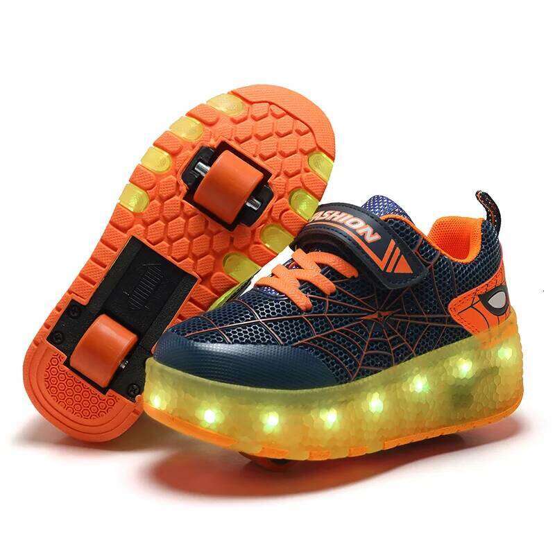 Boys Girls LED Light Up USB Charging Children Roller Skate Casual Skateboarding Sports Shoes Kids Sneakers Y260128