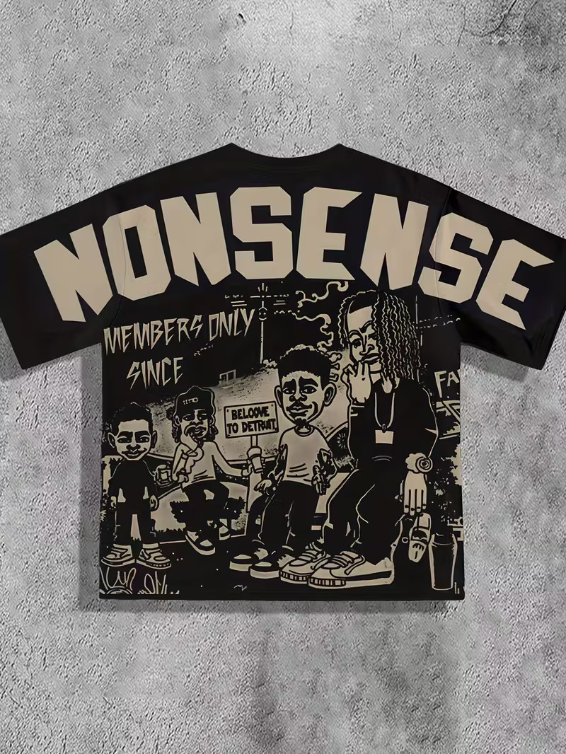 Mens T-Shirt Urban Art Print Streetwear Loose Breathable Short Sleeve Casual Designer Clothes