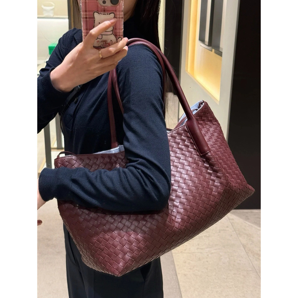 Reversible Tote Bag Real Leather Handmade Knitted Woven Shoulder Bags Pinacoteca Designer Cowhide Fashion Handbags Women New Luxury Gift Large Capacity