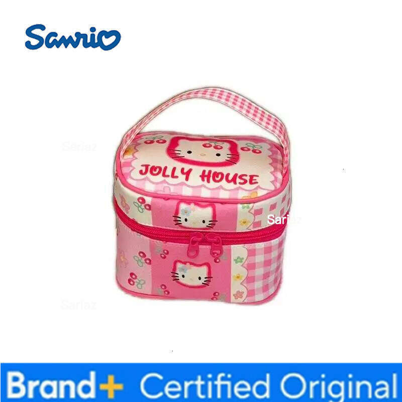 Sanrio High Aesthetic Makeup Women Adorable Pink Cat Cosmetic Storage Bag Travel Handbag Girl'S Heart Cosplay Accessories H260129