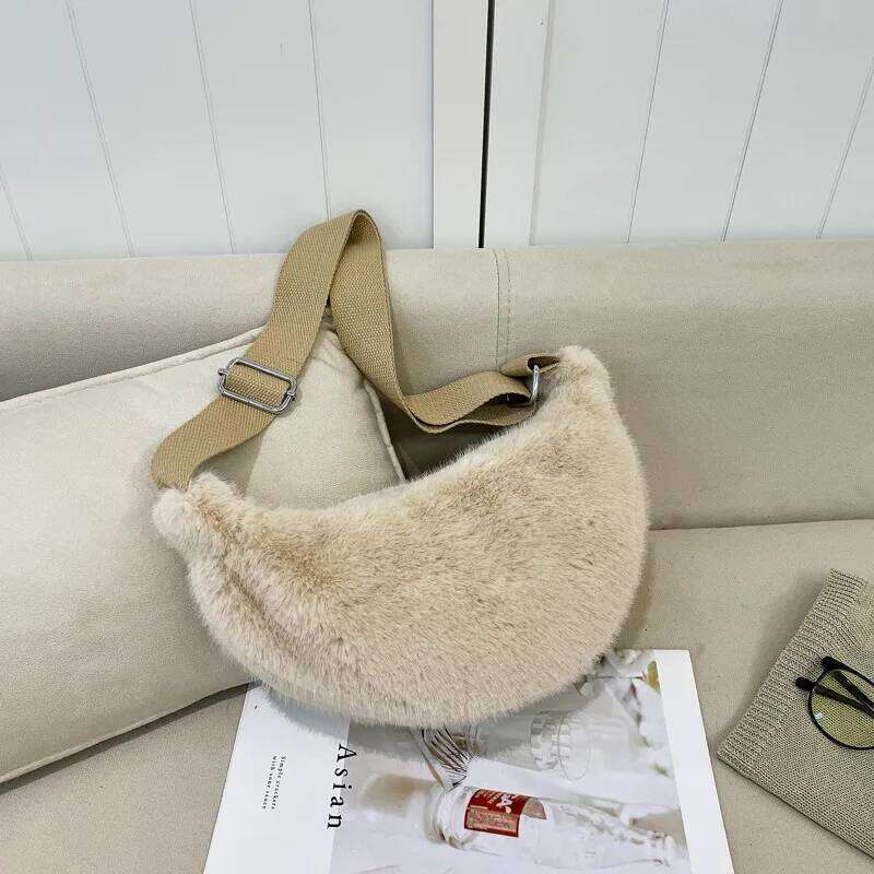 Soft Plush Shoulder Underarm Fluffy Solid Color Bags Purse Autumn Winter Handbag Women Lady Fashion Storage Pouch 2025 New