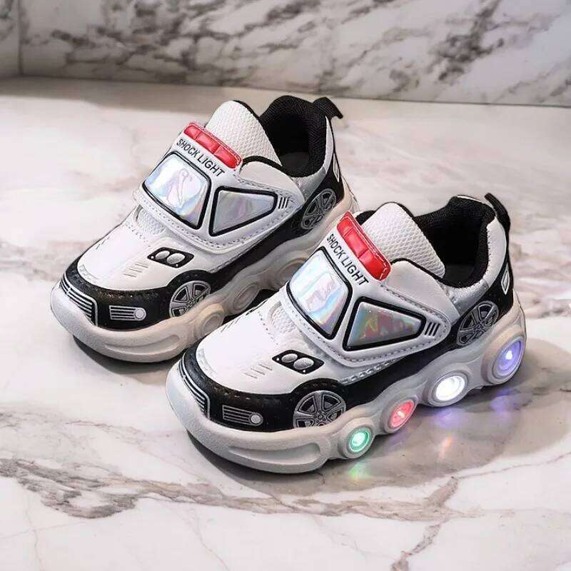 Diseny Kids'Casual Led Light Car Club Cartoon PU Leather Spring For Children Anti-slip Red Blue Shoes Size 21-30 Y260128