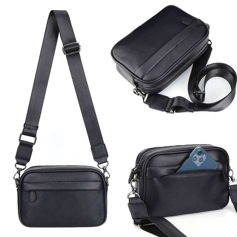 Luxury Business Shoulder for Men Design Plaid PU Leather Messenger Crossbody Casual Zipper Small Square Sling Bag