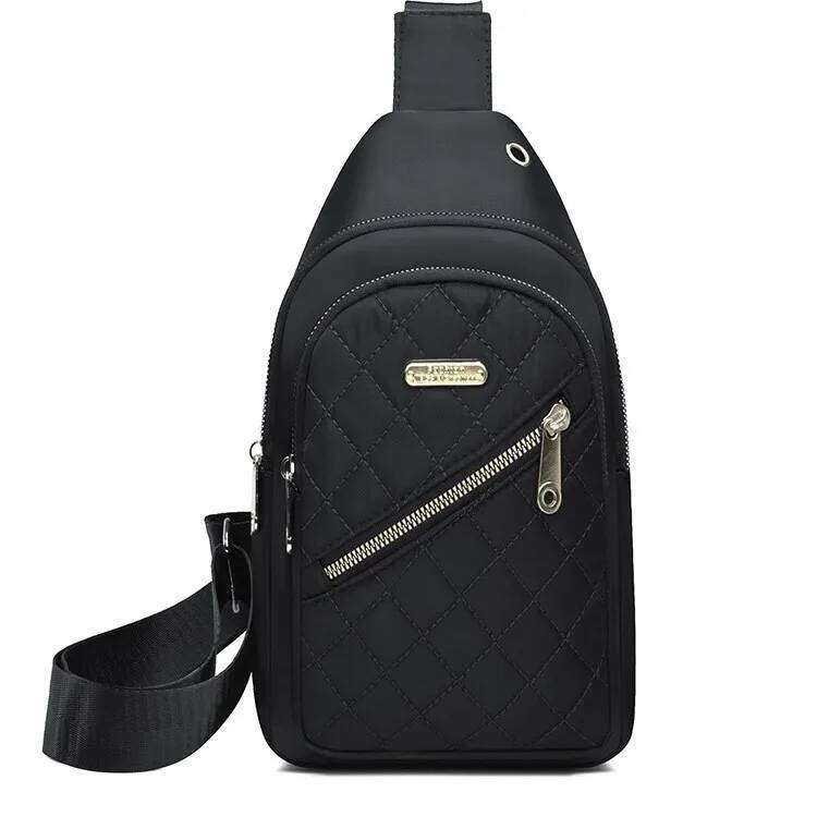 2025 New Women's Embroidered Nylon Breast Fashion Versatile Embroidery Thread Grid Crossbody Bag Simple Outdoor Travel Daily XJ260129