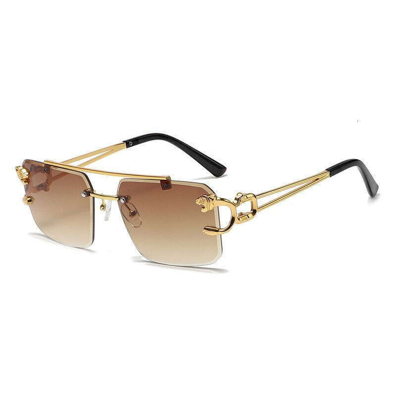 Luxury Sunglasses Light Tiger Head Large Frame Metal Square Cut Edge Rimless Retro Bold Style for Driving and Outdoor Gift High Quality 1 Texture