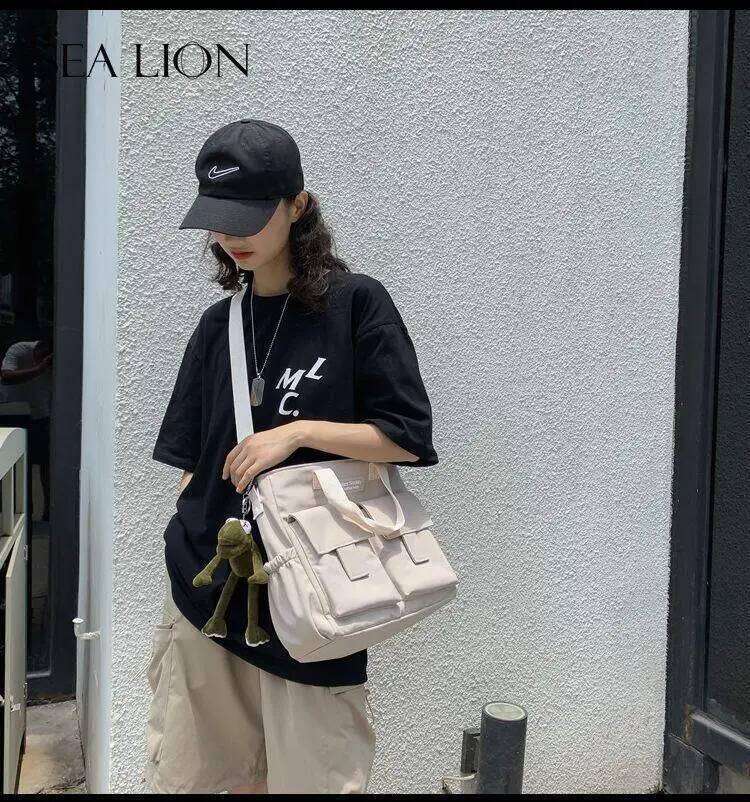 Waterproof Shoulder Women's Multi Pocket Nylon Messenger Bag Preppy Canvas Handbag Women XJ260129