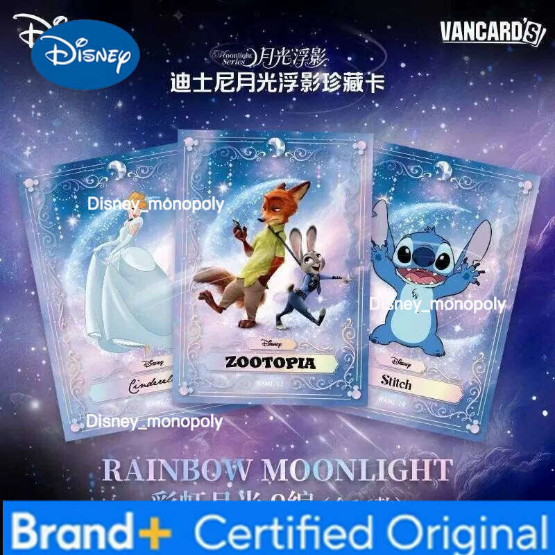 Disney Genuine Light Floating Shadow Art Card Moonlight Theme Series Mickey Mouse Animation Peripheral Collection Cards Toy Gift H260129