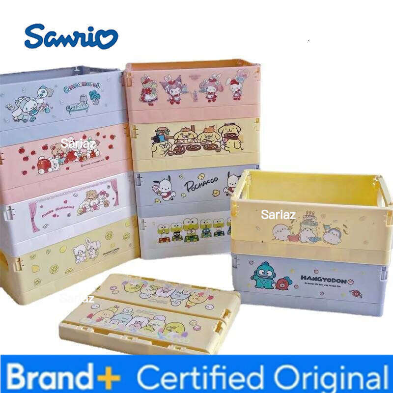 Sanrio Ins Kuromi Cinnamoroll Desktop Plastic Baskets Organizer Box Folding Stackable Toy Storage Basket with Handle H260129