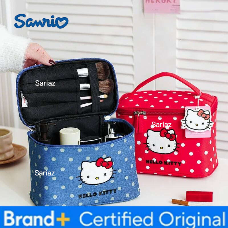 Sanrio Anime Hello Kitty Cartoon Embroidered Doll Large Capacity Cosmetic Kawaii Portable Toiletries Storage Bag Sweet Handbag Gift H260129 H260129