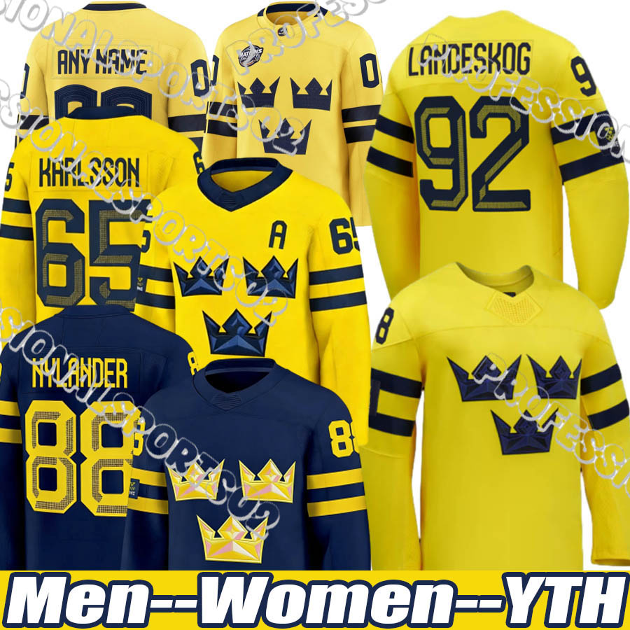 #88 William Nylander team Sweden hockey jersey 2026 olympices jersey #92 Gabriel Landeskog Leo Carlsson Rasmus Dahlin Lucas Raymond Mika Zibanejad Wallstedt jerseys