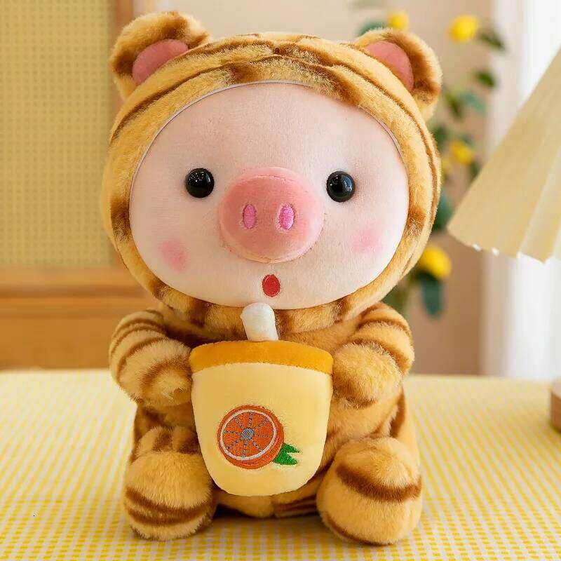 Cartoon Animal Transformation Milk Tea Pig Plush Toy Little Frog Doll Y260128