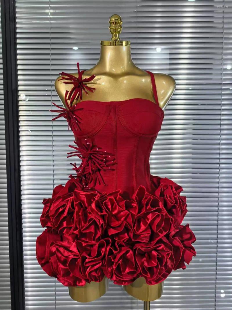 Casual Dresses High Quality Black Red Women Sexy Halter Full Florals 2 Pieces Set Bodycon Mini Bandage Dress Celebrate Nightclub Party Wear
