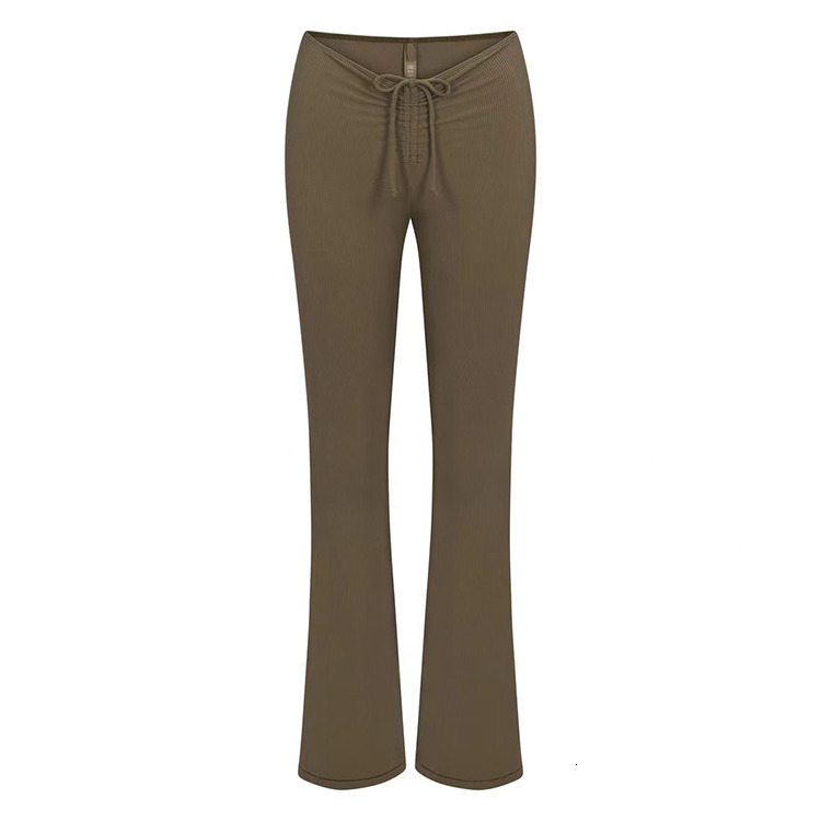 Niche Sister Jin Soft Lounge Ruched Pant Ribbed Modal High Waist Drawstring Flared 211115