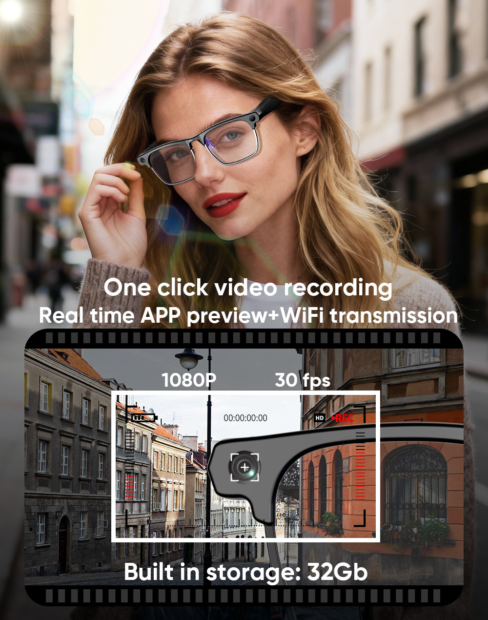 Smart glasses that can record videos:4K high definition 8-megapixel photo capture,Men women Designer sunglasses
