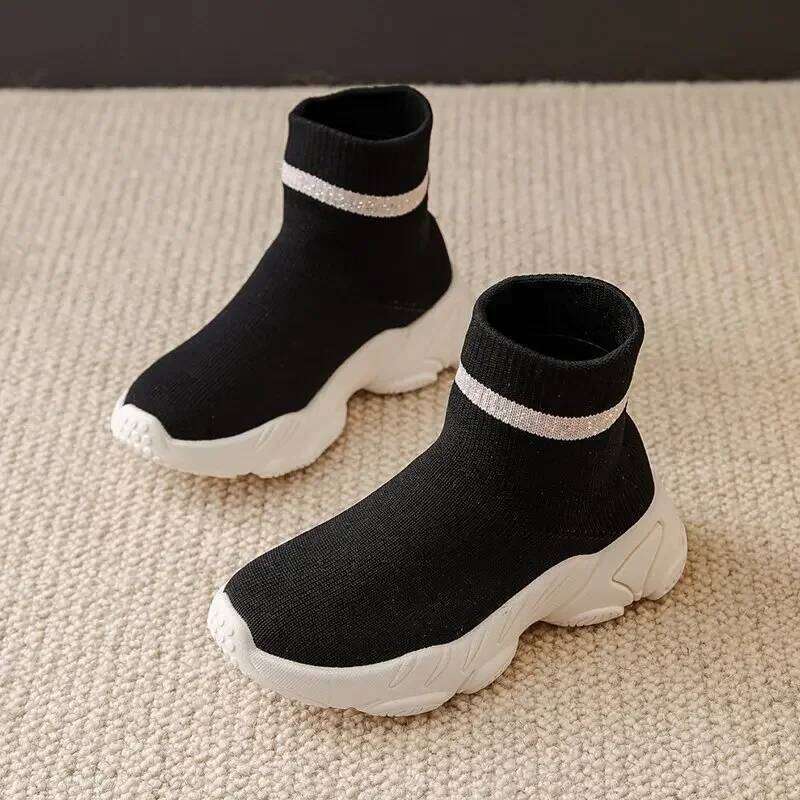 Kids Knitted Sock Fashion High Top Breathable Sneakers for Boy Girl Slip on Ankle Boots Non-slip Casual Sports Shoes Tenis Y260128