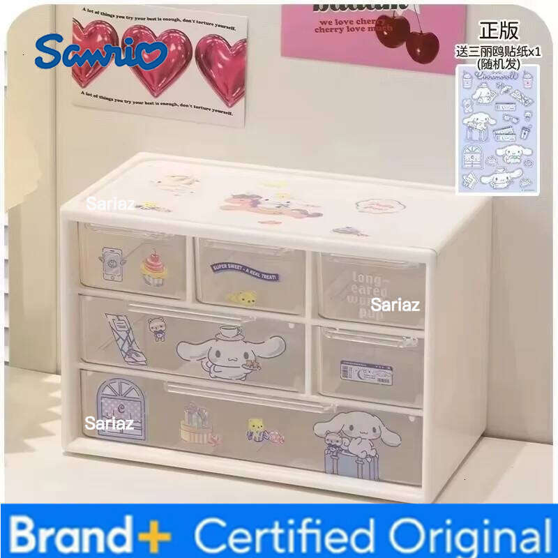 Sanrio Six Square Grid Box Drawer Transparent Desktop Kitty Kuromi Melody Cinnamoroll Pochacco Pompurin Stationery Storage H260129 H260129
