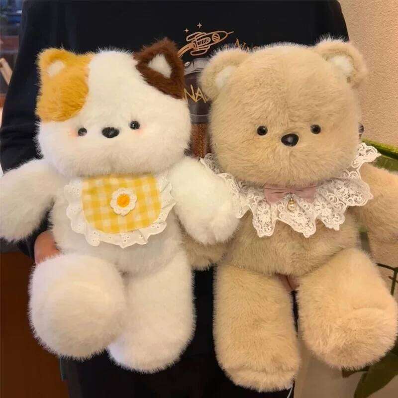 1pcs cute running bear kitten doll little wool fleece toy pillow girl birthday gift Y260128