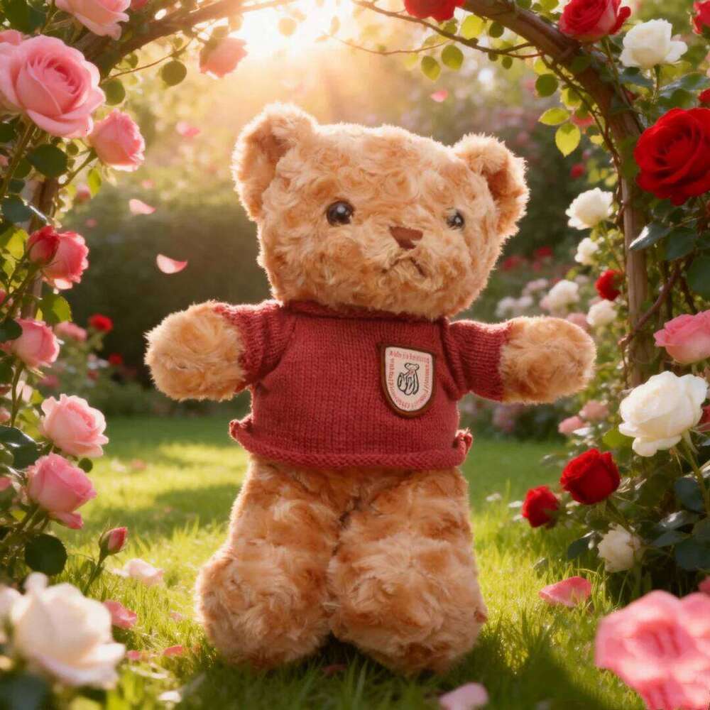 Kawaii Rose Patterned Teddy Wearing Stuffed Animal Soft Sweater Bear Valentine's Day Romantic Gift For Girlfriend Y260128