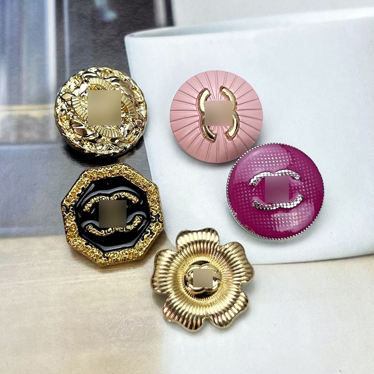 4 pieces/bag 20mm French metal button, pink and gold round flower hexagonal button small jackets buttonshigh-end buttons