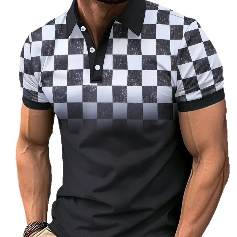 Luxury Brand Designer Clothes Color-Block Summer New 3D Printed Turn-Down Collar Short Sleeve Pullover Casual Mens T-Shirt Zipper Polo Shirt One-Piece - view 6