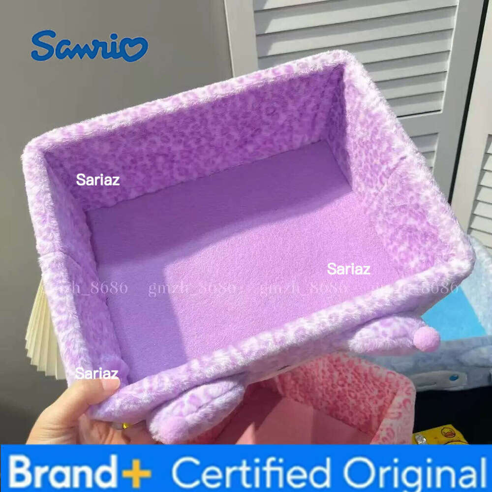 Sanrio Plush Storage Box Hello Kitty My Melody Doll Kuromi Pom Purin Leopard Print Toy Cinnamoroll Pochacco Soft Gift Kids H260129