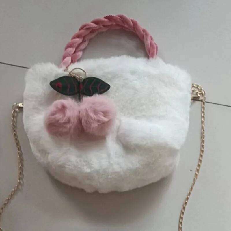 New Women Handbags Winter Furry Ladies Soft Plush Clutch Purse Shoulder Bags Fashion Female Cherry Pendant Messenger Bag XJ260129