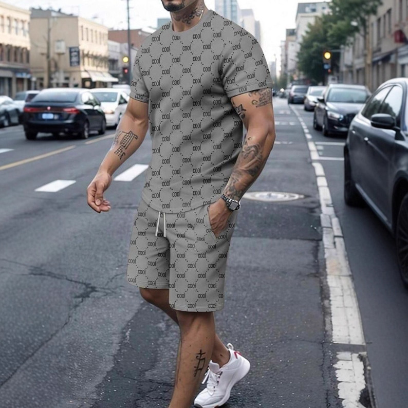 Luxury Brand Designer Clothes Plus Size Men's Short Sleeve Top And Shorts Printed Casual Sports Fashion Set European And American