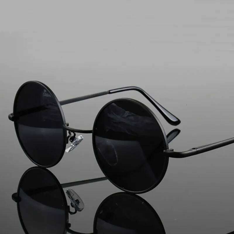 Retro Vintage Round Polarized Sunglasses Men Brand Designer Sun Glasses Women Alloy Metal Frame Black Lens Eyewear Driving UV400 H260129