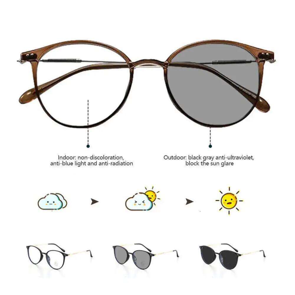 Color Changing Anti Blue Light Fashion Circular Glasses Frame UV Protection Outdoor Beach Sunglasses For Men Women H260129