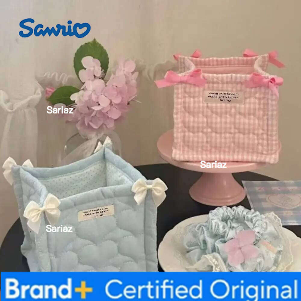 Sanrio Cute Square Storage Basket Rabbit Grid Organizer Bowknot Cotton Desktop Box H260129 H260129