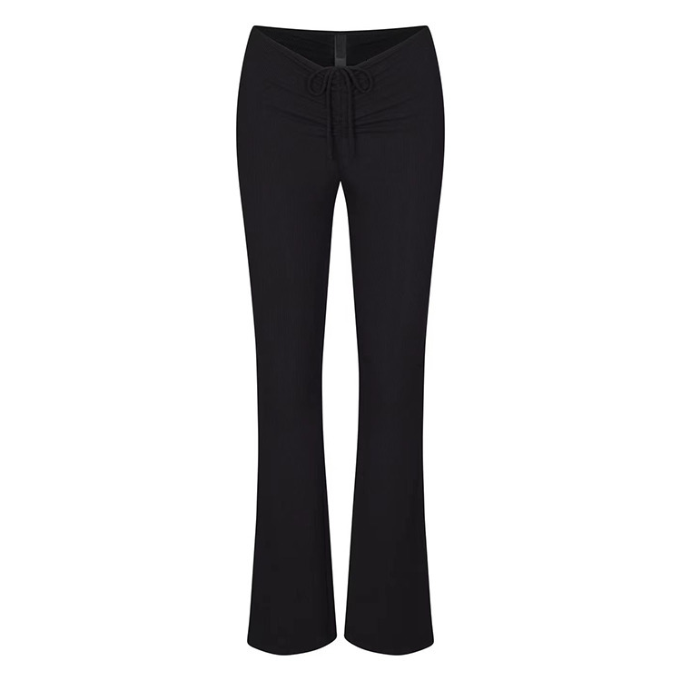 Niche Sister Jin Soft Lounge Ruched Pant Ribbed Modal High Waist Drawstring Flared 211115