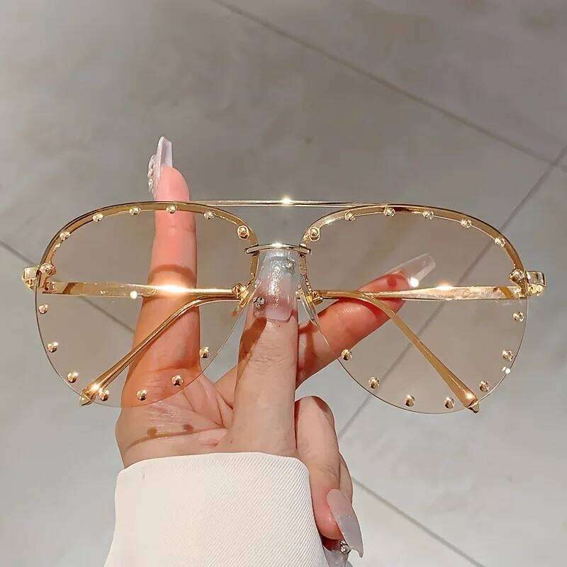2025 Diamond Rhinestone Sunglasses Ladies Fashion Gradient Metal Pilot Rimless Eyeware Outdoor Sunscreen Sun Glasses Shades H260129