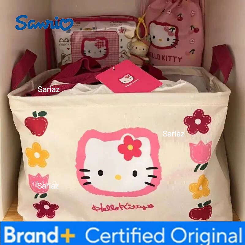 Sanrio Kawaii Hello Kitty Folding Storage Basket Cartoon Kt cat Large Capacity Wardrobe Office Bedroom Closet Laundry Hamper Girls Toys H260129