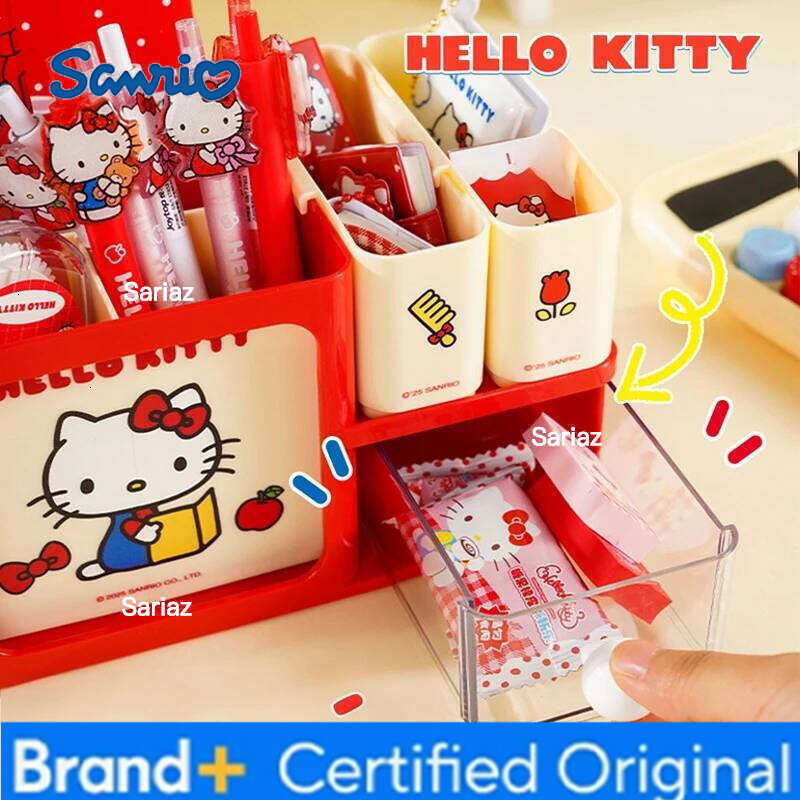 Sanrio Anime Hello Kitty Large Capacity Stationery Storage Box Kawaii Multifunctional Makeup Brush Lipstick Organizer Holiday Gift H260129 H260129