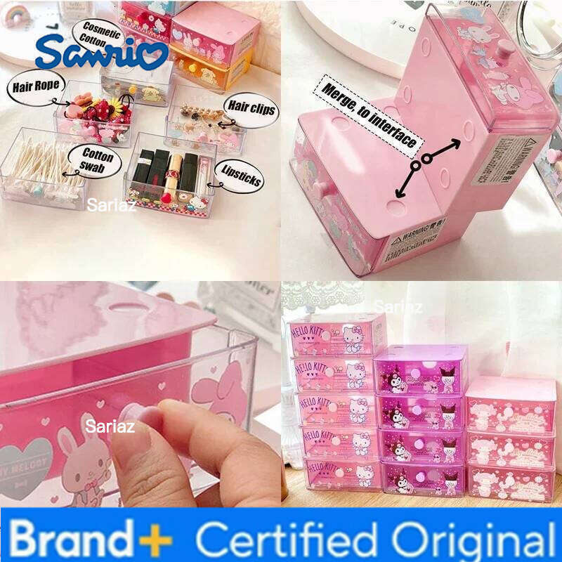 Sanrio Hello Kitty Storage Cartoon Cosmetic Jewelry Lipstick Stationery Desktop Organizer Plastic Drawer Box Office Supplies H260129