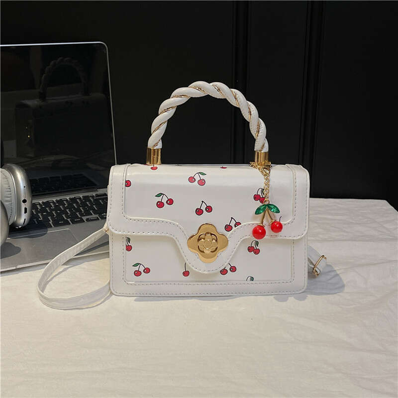 2025 New Cute Cherry Print Crossbody Bag - Twisted Handle Small Square Bag - Patchwork Contrasting Design Shoulder Bag S260129